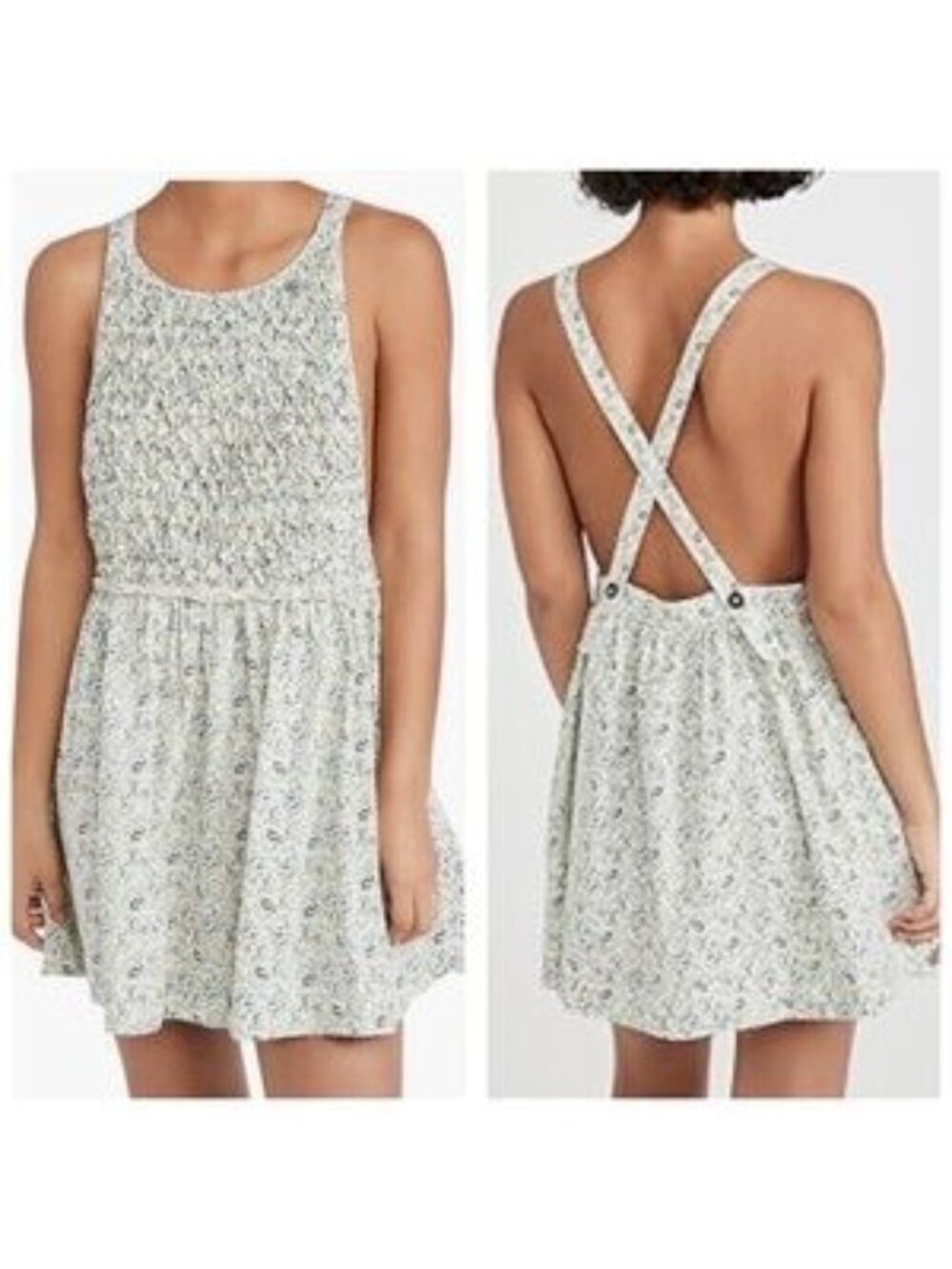 Free People Petunia Floral Smocked Mini Dress in Tea Combo